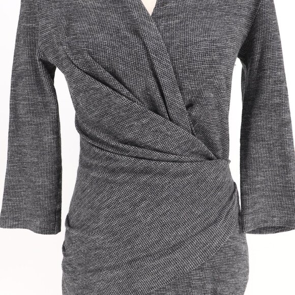 M.M.LAFLEUR Casey Dress Mini Houndstooth Ruched Drape Wrap Gray/Black Size S - Picture 6 of 9